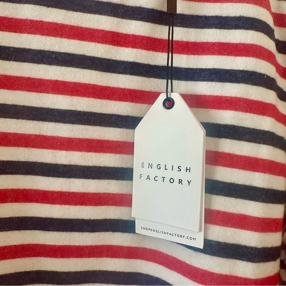 English Factory Red White & Blue Patriotic Long Sleeve Top White Peplum Hem NWT - Picture 3 of 7